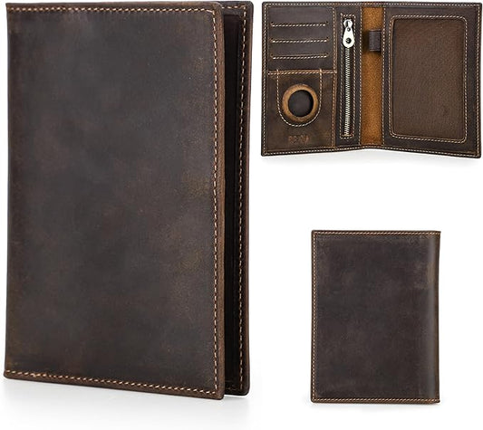 Top Grain Leather Single Travel Passport Wallet Holder for Man & Woman, Folio Design for Passport & Multi Cards, RFID Blocking Large Capacity for Passport/Cards/Checks/Bills/AirTag, Coffee
