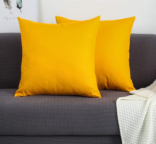 TangDepot Set of 2 Handmade Decorative Solid 100% Cotton Canvas Throw Pillow Covers/Cushion Covers, 45 Colors Available - (20"x20" 2 Pieces, Gold Yellow)