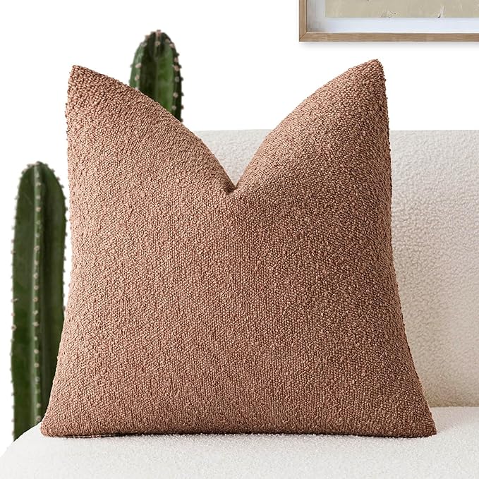 Foindtower Decorative Textured Boucle Throw Pillow Covers Accent Solid Pillow Cases Neutral Soft Cozy Couch Cushion Case for Chair Sofa Bedroom Living Room Home Decor 26x26 Inch,1PC,Dusty Orange Hazel