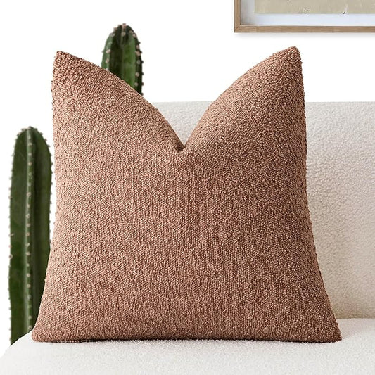 Foindtower Decorative Textured Boucle Throw Pillow Covers Accent Solid Pillow Cases Neutral Soft Cozy Couch Cushion Case for Chair Sofa Bedroom Living Room Home Decor 26x26 Inch,1PC,Dusty Orange Hazel