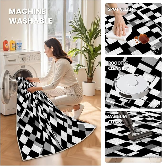 Black White and Grey Rug - Geometric Area Rug, Area Rugs 4x5, Modern Abstract Rugs, Irregular Block Splicing Carpet Washable Non Slip Home Decor Carpet for Living Room