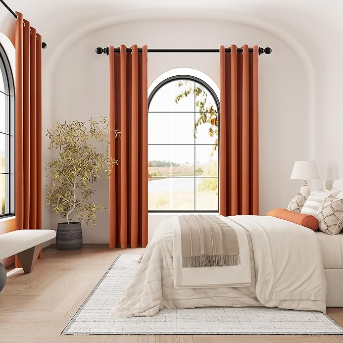 DUALIFE Blackout Curtains 84 Inch Length Thermal Insulated Dark Orange Room Darkening Bedroom Curtains -Burnt Orange Ochre, Set of 2 Curtain Panels, 42 by 84, Grommet