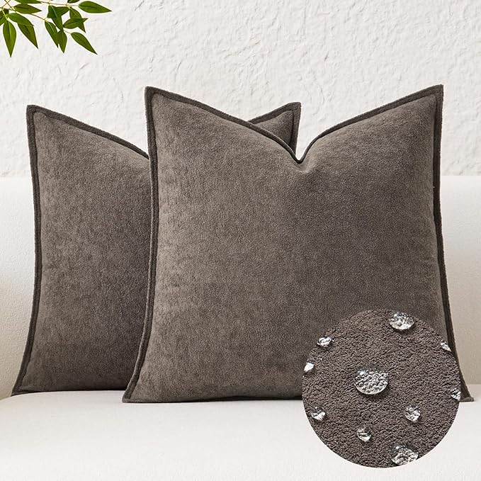 Kevin Textile Waterproof Decorative Pillow Covers Coco Brown 26x26 Inch Pack of 2 Soft Boucle Textured Euro Pillowcases Elegant Accent Pillows for Couch Sofa Chair Bed Home Decor Indoor Outdoor