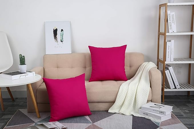 TangDepot Cotton Solid Throw Pillow Covers, 22" x 22" , Brilliant Rose, 1 Count (Pack of 1)