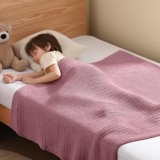 Guohaoi Knitted Weighted Blanket Kids (Muted Pink 36"x48" 5lbs) No Beads Cooling Heavy Blanket, Home Decor Breathable Chunky Knit Throw Blanket for All-Season Use