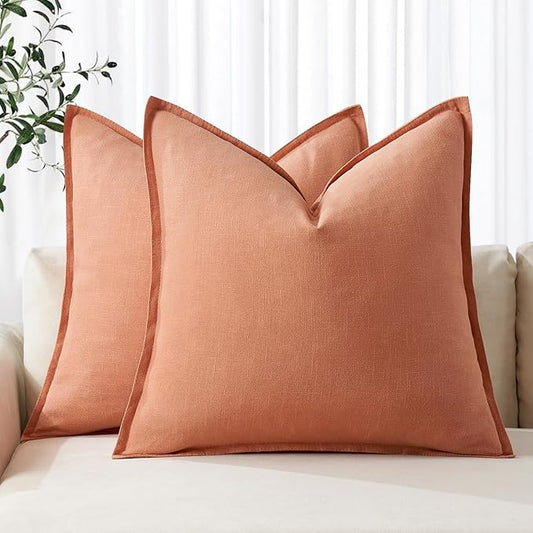 MIULEE Decorative Linen Euro Sham Pillow Covers 22x22 Inch Coral Boho Farmhouse Neutral Spring Couch Throw Pillows for Bed Pack of 2 Accent Modern Pillowcase Summer Sofa Livingroom Home Decor