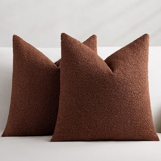 Fall Decorative Throw Pillow Covers 24 x 24 Inch, Set of 2, Thanksgiving Autumn Harvest Decor Boucle Cushion Pillow Cover for Couch Bedroom Sofa Living Room, Burnt Orange