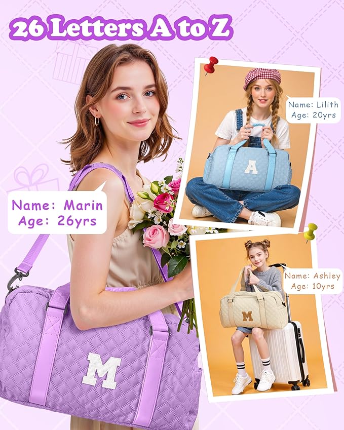 Elilier Personalized Gym Bag for Girls, Kids Travel Duffel Bag, Graduation Gift Ideas 2025, Monogram Weekender Bag with Shoes Compartment, Monogram others day gifts, Girls Gifts for Kids Friends