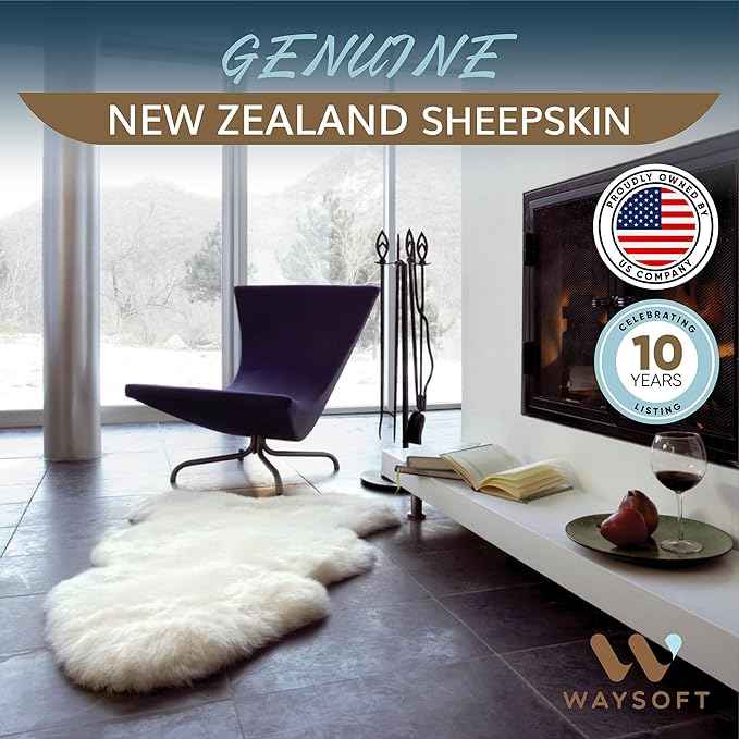 WaySoft New Zealand Sheepskin Area Rug – Genuine Fluffy Wool, Multiple Sizes, Bedroom or Living Room Decor(6ft x 7ft,Grey)