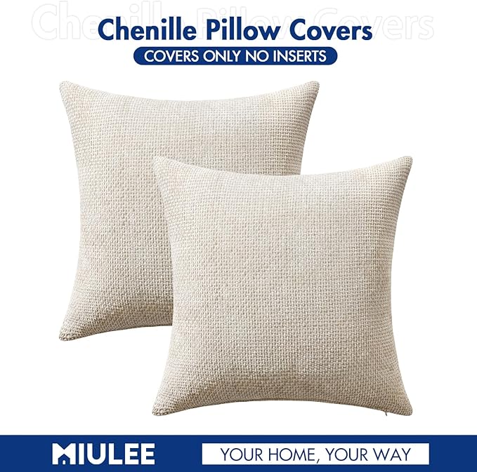 MIULEE Pack of 2 Christmas Couch Throw Pillow Covers 20x20 Inch Neutral Beige Modern Boho Accent Decorative Pillow Covers Soft Chenille Farmhouse Cushion Covers for Home Decor Bed Sofa Living Room