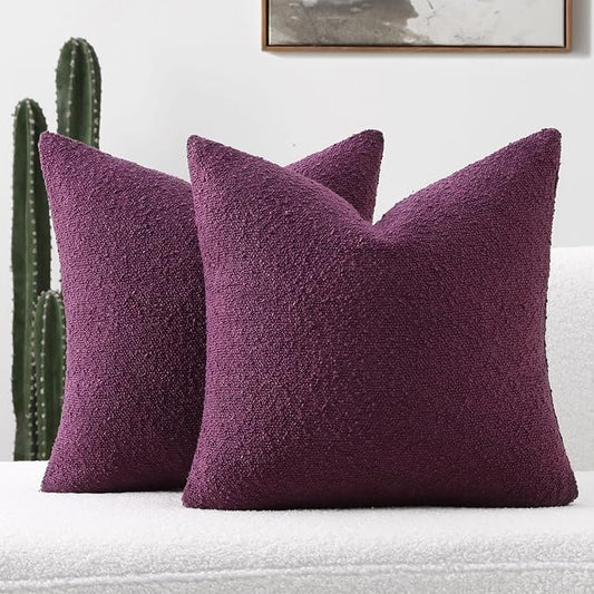 FUTEI Pack of 2 Purple Decorative Throw Pillow Covers 20x20 Inch Soft Cozy Solid Boucle Textured Cushion Case,Modern Home Decor for Couch Bed Living Room