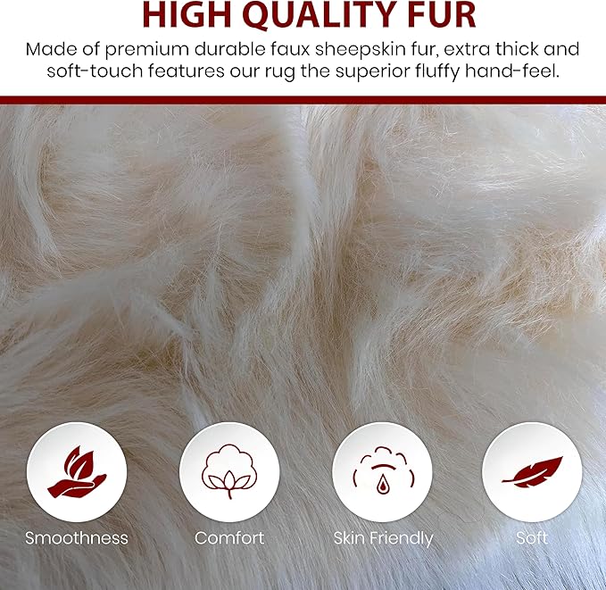 LAMBZY Faux Sheepskin Super Soft Hypoallergenic Silky Shag Rug for Living Room, Kids Room, Sofa (Triple Side by Side 3'x6', Cream)
