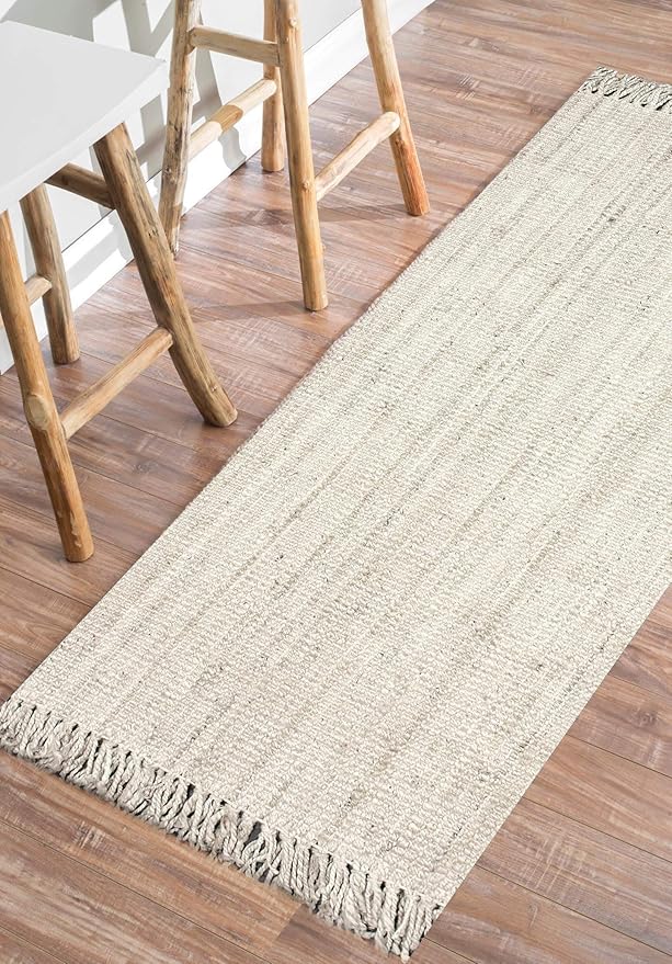 Nuloom Daniela Off-White, 6' Square, Handmade, Jute, Tassel, Soft and Textured, High Traffic, Stain Resistant, Easy Clean, Durable Area Rug for Bedroom, Living Room, Dining Space, Foyer, Entryway