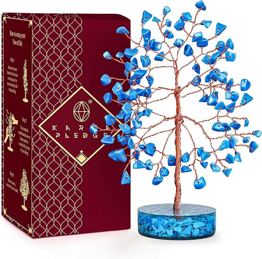 Crystal Tree for Home and Office Decor, Turquoise Chakra Healing Stones Handmade Feng Shui Bonsai Tree of Life for Positive Energy, Money, Good Luck, Christmas Decor, Birthday Gifts for Women, Mom