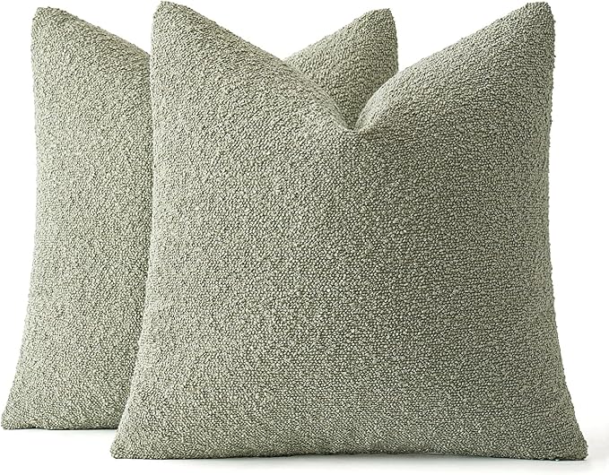 MIULEE 20x20 Inch Decorative Pillow Covers for Couch Bed Set of 2 Textured Boucle Neutral Spring Throw Pillows Sage Green Accent Solid Cushion Pillowcases Sofa Livingroom Home Decor