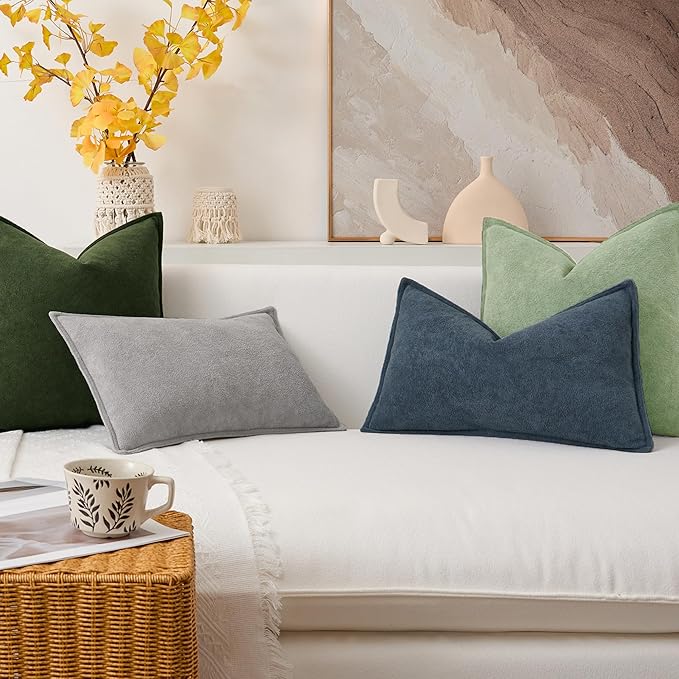 Kevin Textile Spring Waterproof Decorative Pillow Covers Sage Green 18x18 Inch Pack of 2 Soft Boucle Textured Throw Pillowcases Elegant Accent Pillows for Couch Sofa Chair Bed Home Decor