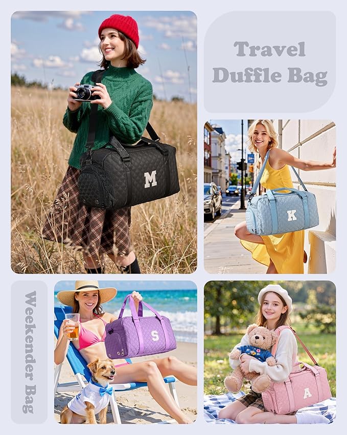 Elilier Personalized Duffle Bag Women Girls Gift: Letter Carry on bags, Dance Cheer bag Sports for Girl, Kid Gymnastics Bags, Birthday Gifts for Women Girls Kids Teens Mom Teacher