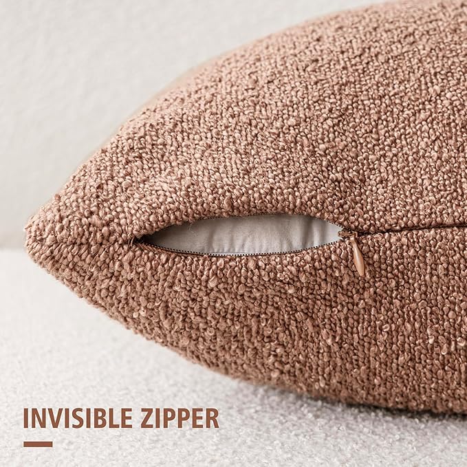Foindtower Decorative Textured Boucle Throw Pillow Covers Accent Solid Pillow Cases Neutral Soft Cozy Couch Cushion Case for Chair Sofa Bedroom Living Room Home Decor 24x24 Inch,1PC,Dusty Orange Hazel