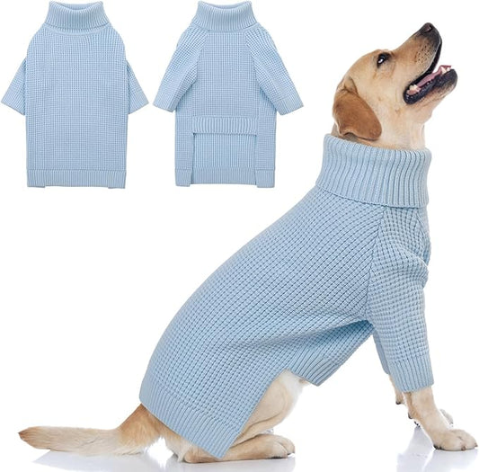 Queenmore Dog Sweater for Large Breeds, Dog Christmas Sweater,Turtleneck Knitted Pullover Xmas Pet Clothes Sweatshirt, Long Sleeve Warm Cat Sweaters, XL Dog Sweatershirt, Blue XL