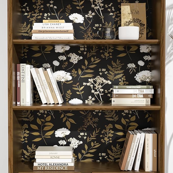 Dark Floral Wallpaper Peel and Stick Boho Wallpaper 17.5in x 118in Vintage Leaf Contact Paper Vinyl Waterproof Self Adhesive Leaf Botanical Wall Paper for Bedroom Walls Kitchen Cabinet