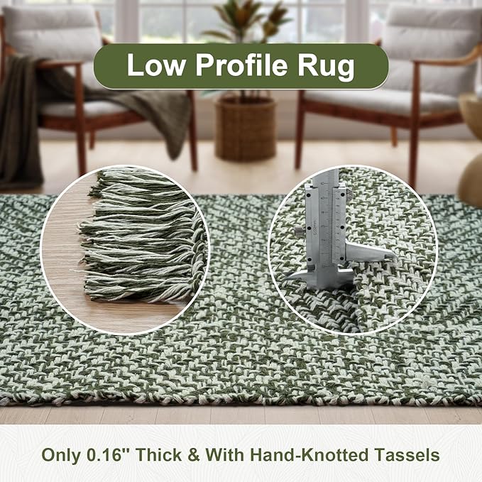 Collive Long Hallway Runner - Olive Green/Cream Braided Woven Kitchen Rug, 2.6' x 8', Washable Indoor Entryway Carpet for Bedroom Doorway