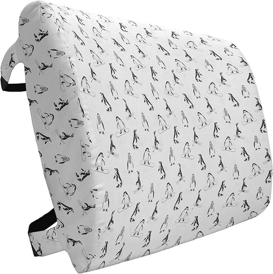 Ambesonne Penguin Lumbar Back Support Pillow, Skiing Penguins on Snowboards Winter Sports Themed Pattern Animal Bird with Scarf, High Density Foam for Office Chairs Car Seats, 14"x13", White and Black