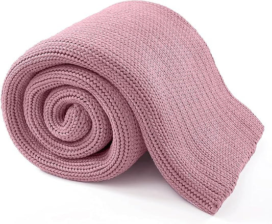 Guohaoi Knitted Weighted Blanket for Adults (Muted Pink 60"x80" 20lbs) No Beads Cooling Throw Blanket for Hot Sleepers, Home Decor Breathable Chunky Knit Heavy Blanket Use on Queen/King Size Bed