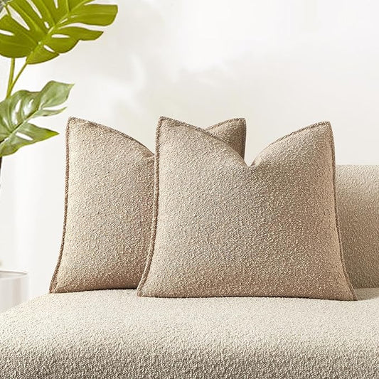 JUSPURBET 18x18 Pillow Covers Set of 2 Decorative Throw Pillow Covers Case for Couch Sofa Bed Soft Boucle Textured Cushion Covers with Hidden Zipper for Home Decor Living Room,Oatmeal