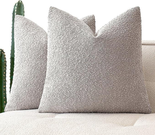 MIULEE 18x18 Inch Decorative Pillow Covers for Couch Bed Set of 2 Textured Boucle Neutral Winter Throw Pillows Cloud Grey Accent Solid Cushion Pillowcases Sofa Livingroom Home Decor