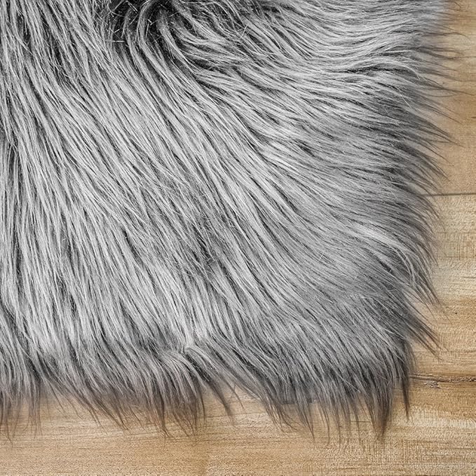Carvapet Faux Sheepskin Area Rug 2.3x5 Feet, Gray Soft Fluffy Shag Rug, Plush Fake Fur Carpet for Bedroom Bedside Living Room Sofa Chair Cover