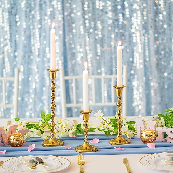 Brass Candlestick Holders Vintage: Tall Gold Taper Candle Holder Antique Candle Stick Holders for Christmas Wedding Centerpieve Living Room Mantle Home Decor Bridal Shower Set of 3