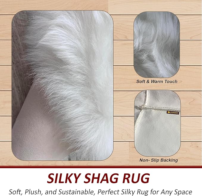 LAMBZY High Pile Super Soft Faux Sheepskin Rug (White, 2'x3')