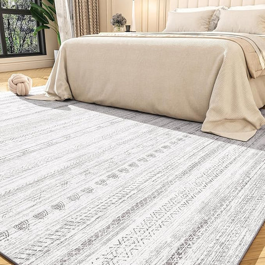 6x9 Area Rugs for Living Room Machine Washable Rug Distressed Indoor Carpet Neutral Moroccan Boho Rug Ultra Soft Area Rug for Bedroom Dining Room Playroom Office, Grey