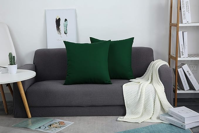 TangDepot Set of 2 Handmade Decorative Solid 100% Cotton Canvas Throw Pillow Covers/Cushion Covers, 45 Colors Available - (16"x16" 2 Pieces, Deep Green)