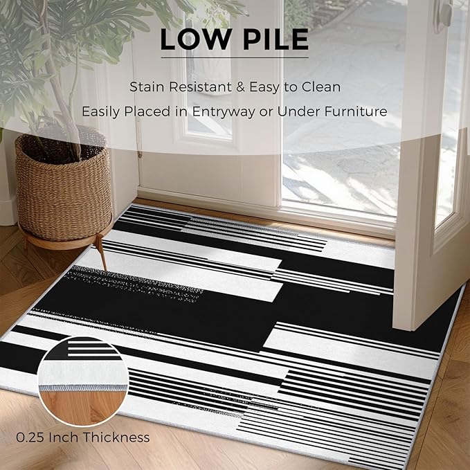 Black and White Stripe Rugs for Home Decor, 3x5 ft, Modern Stripes Area Rugs for Living Room, Soft Non Slip Washable Abstract Striped Carpet Bedroom Decorations Dt-Ghf-31