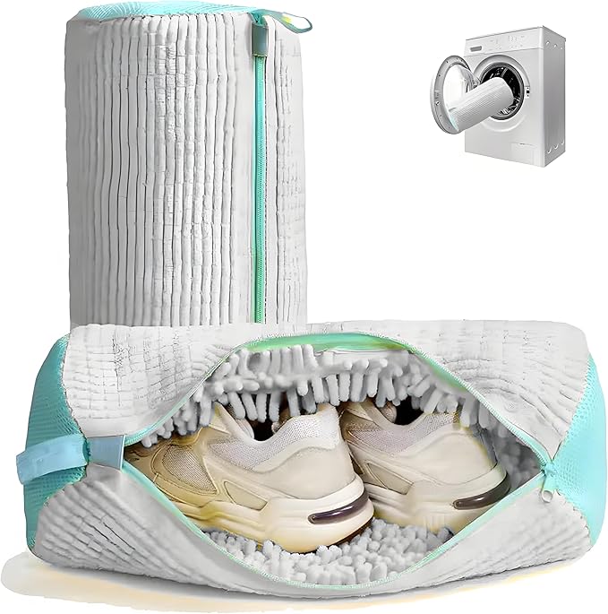 2-Pack Shoe Bag for Washing Machine, 15.4x7.5x7.5in Heavy Duty Laundry Shoe Bag with Reinforced Edges 360° Deep Clean Anti-Tear for Sneaker, Running Shoes, Bras, Delicates and Toys(Grey)