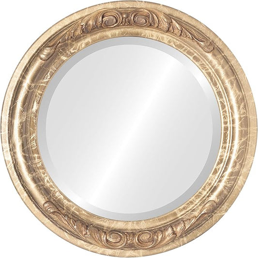 OVALCREST Round Beveled Wall Mirror for Home Decor - Florence Style - Champagne Gold - 18x18 Outside Dimensions