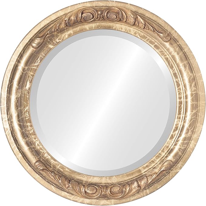 OVALCREST Round Beveled Wall Mirror for Home Decor - Florence Style - Champagne Gold - 22x22 Outside Dimensions