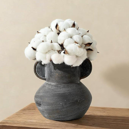 Antique Ceramic Vase with 2 Handles, 6.1 Inch Farmhouse Rustic Vase, Small Decorative Pottery Flower Vases for Home Decor, Wedding, Living Room, Table, Shelf Decor, Black Bronze
