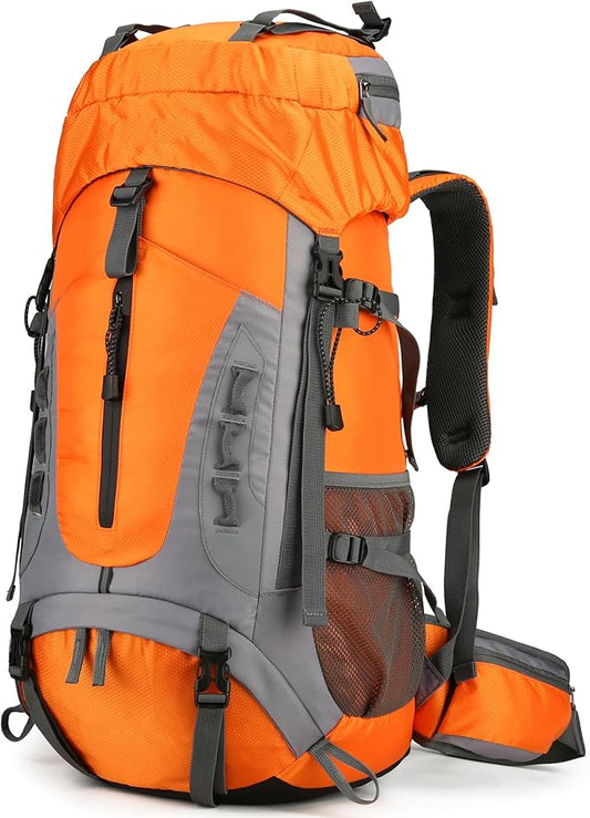 75L Hiking Backpack with Rain Cover Waterproof Camping Backpack Shoes Warehouse for Men Women, Frameless