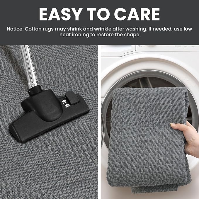 IOHOUZE Washable Runner Rug 2x6 Non Slip Runners for Hallways Entryway Runner Indoor, Kitchen Rugs Woven Cotton Floor Carpet for Kitchen Hall Entrance Bedroom, Charcoal/Dark Grey