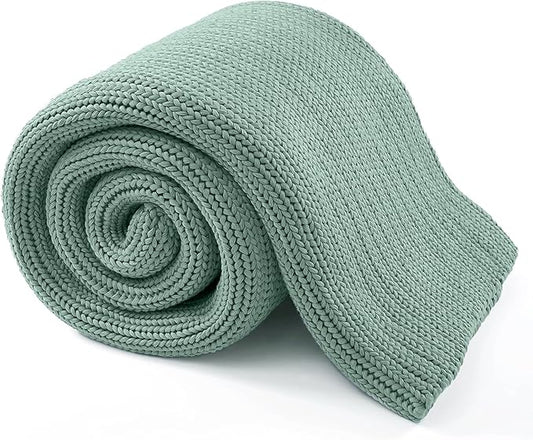 Guohaoi Knitted Weighted Blanket for Adults (Haze Green 50"x75" 20lbs) No Beads Cooling Throw Blanket for Hot Sleepers, Home Decor Breathable Chunky Knit Heavy Blanket Use on Full Size Bed
