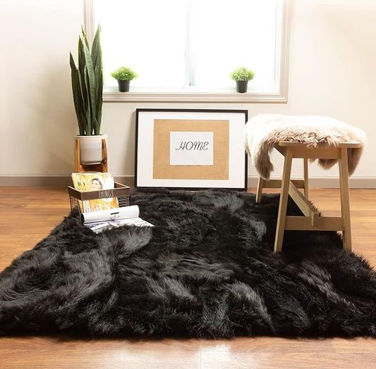 Super Area Rugs Ultra Soft & Fluffy Faux Sheepskin Rug, Black 3 x 5 Feet Carpet for Bedroom Living Room