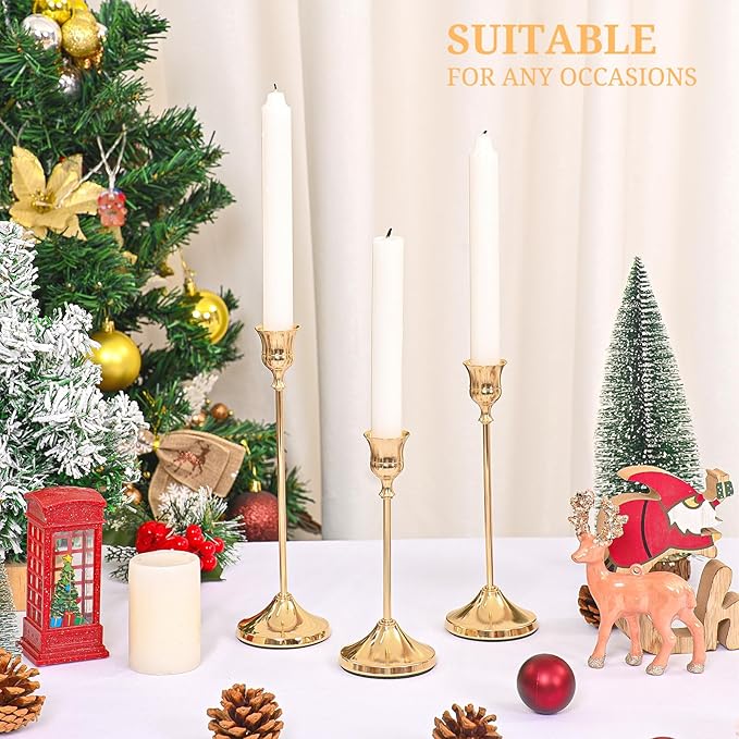 Candlestick Holders 6 PCS, Metal Taper Candle Holder, Gold Candle Holders for Pillar Candles, Vintage Dining Table Centerpiece Decorations for Wedding Party Christmas Halloween Decor
