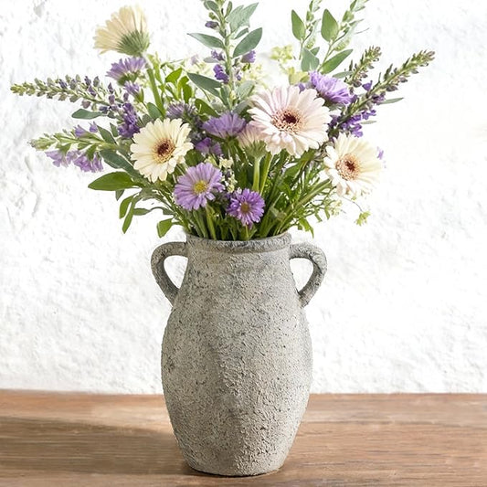 Ceramic Flowers Vase - Rustic Decorative Vase for Home Decor, 9 inch Vintage Terracotta Vase for Flowers, Pottery Vase with 2 Hanldes for Home Living Room Decor, Non-Slip Lyeec Vases