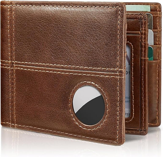 Mens Wallet With AirTag Holder, Bifold Leather RFID Blocking 1-2 ID Windows 12-13 Card Holders, Gift Box and Screen Protector Included, AirTag Not Included