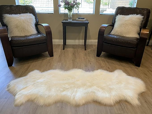 LAMBZY Faux Sheepskin Super Soft Hypoallergenic Silky Shag Rug for Living Room, Kids Room, Sofa (Double 2'x6', White)