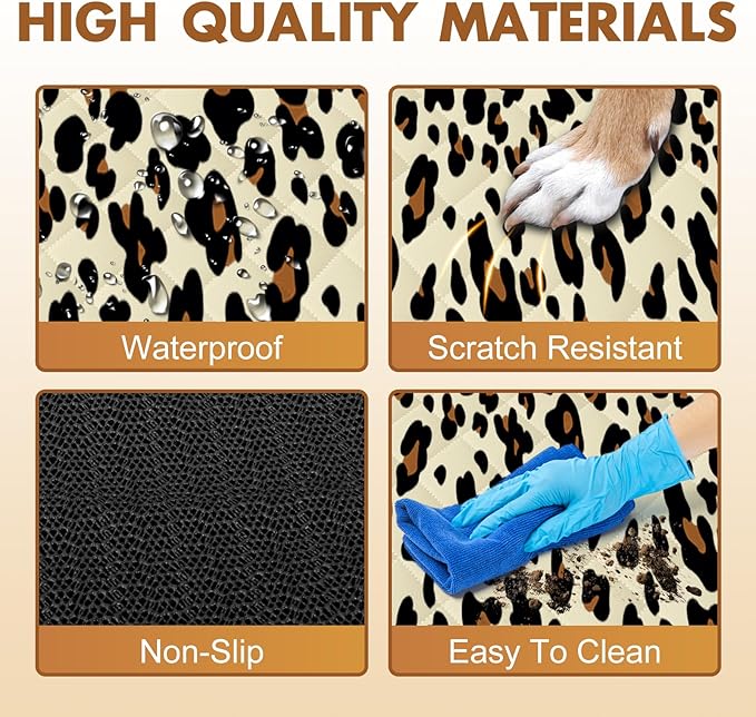 Backseat Cover for Dogs, Waterproof and Non-Slip Pet Bench Seat Covers, Car Seat Protector for Back Seat, Universal Size Rear Car Seat Cover Fits Cars, Trucks and SUVs, L-Leopard&Black