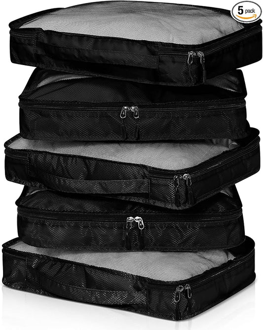 5 Pcs Packing Cubes for Suitcase Large Travel Cubes Carry on Luggage Organizer Bags for Clothes Accessories(S,Black)