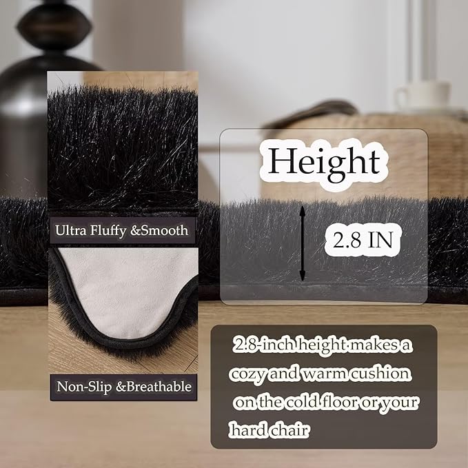 1700GSM Fuzzy Faux Sheepskin Fur Area Rug,Extra Soft Faux Fur Mat,Fluffy Shaggy Fur Rug for Bedroom Living Bedside Rug Room Decor-Black, 4 x 6 ft